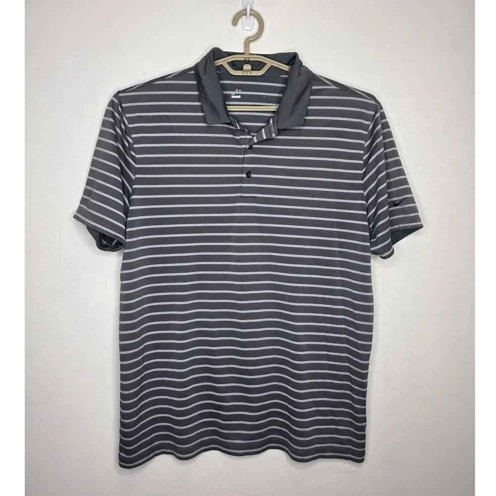 Nike Dri-fit grey striped short sleeve polo shirt - large